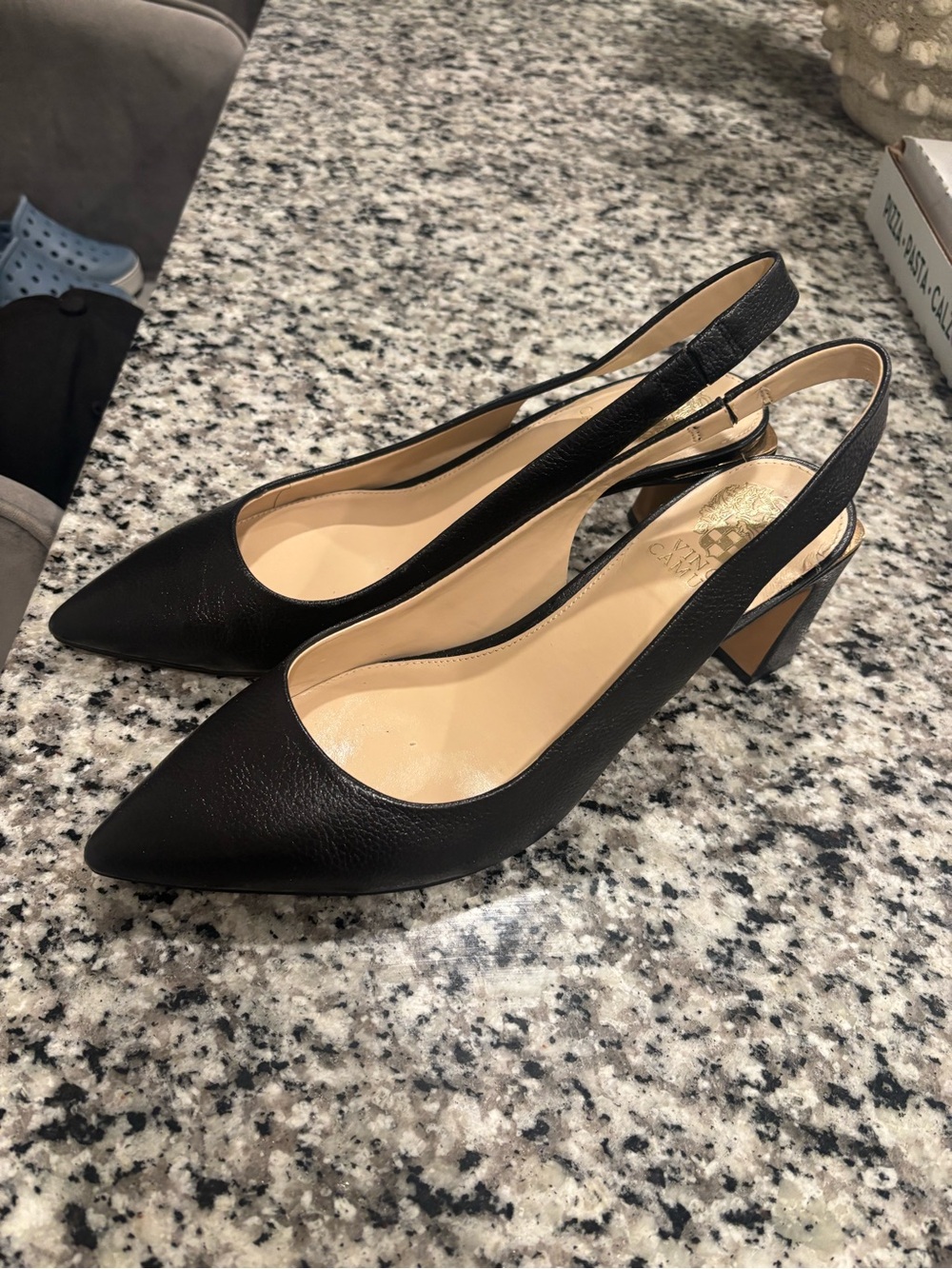 Vince Camuto Black Pointed Toe Slingback Pumps